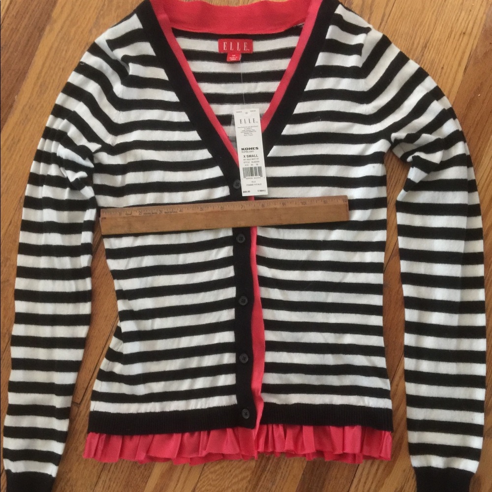 NWT xs Elle b/w striped cardigan w/red trim